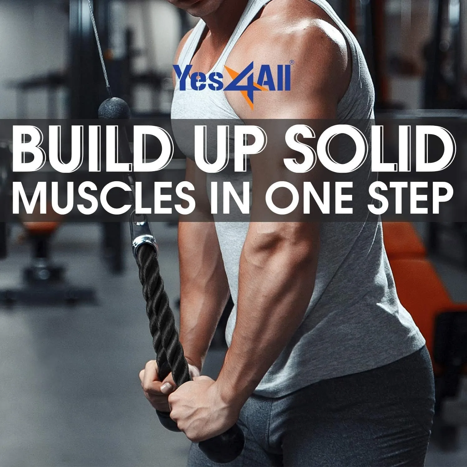 Yes4All Deluxe Tricep Rope Cable Attachment, 27 & 36 Inch with 4 Colors, Exercise Machine Attachments Pulley System Gym Pull down Rope with Carabiner