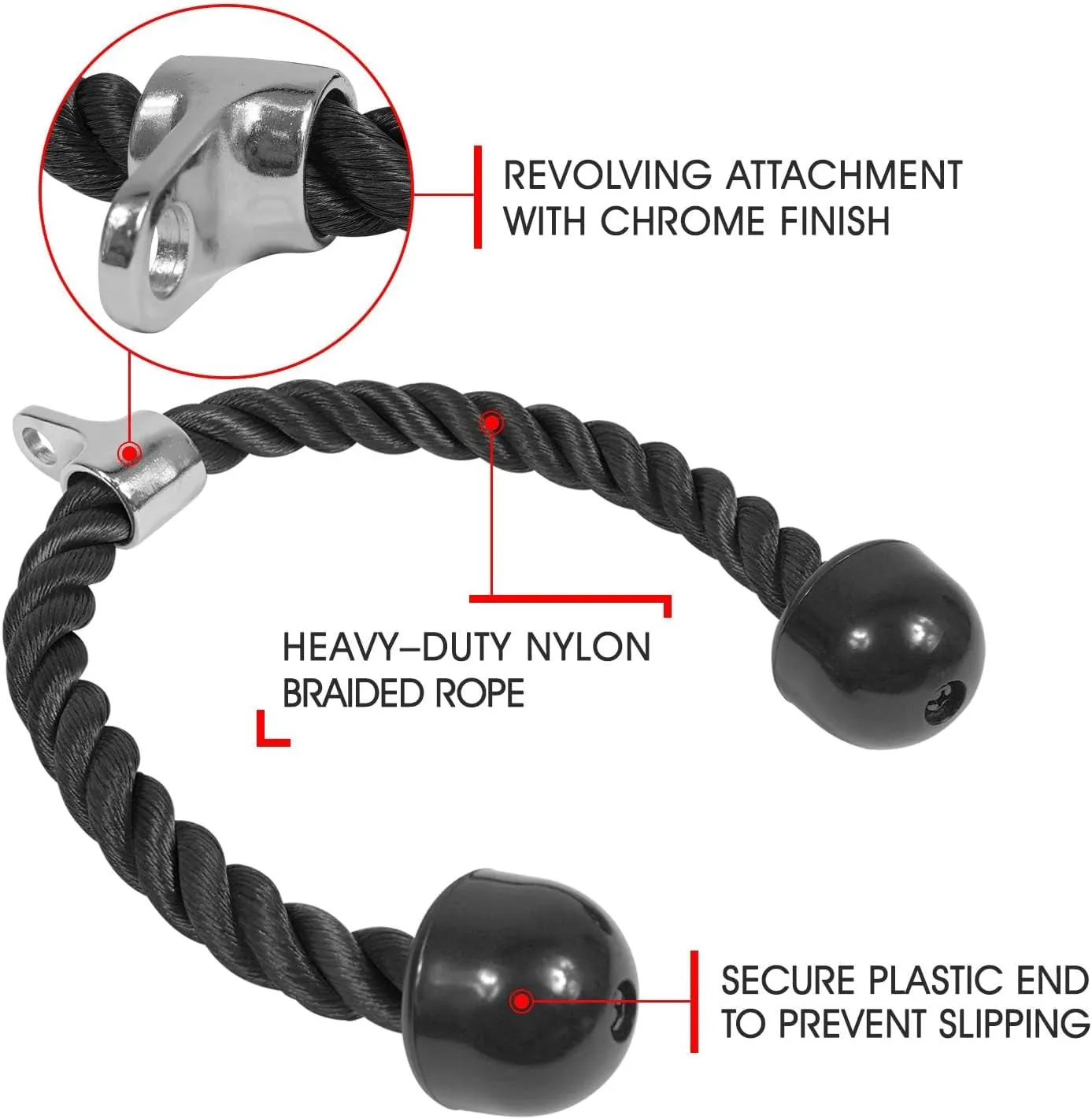 Yes4All Deluxe Tricep Rope Cable Attachment, 27 & 36 Inch with 4 Colors, Exercise Machine Attachments Pulley System Gym Pull down Rope with Carabiner